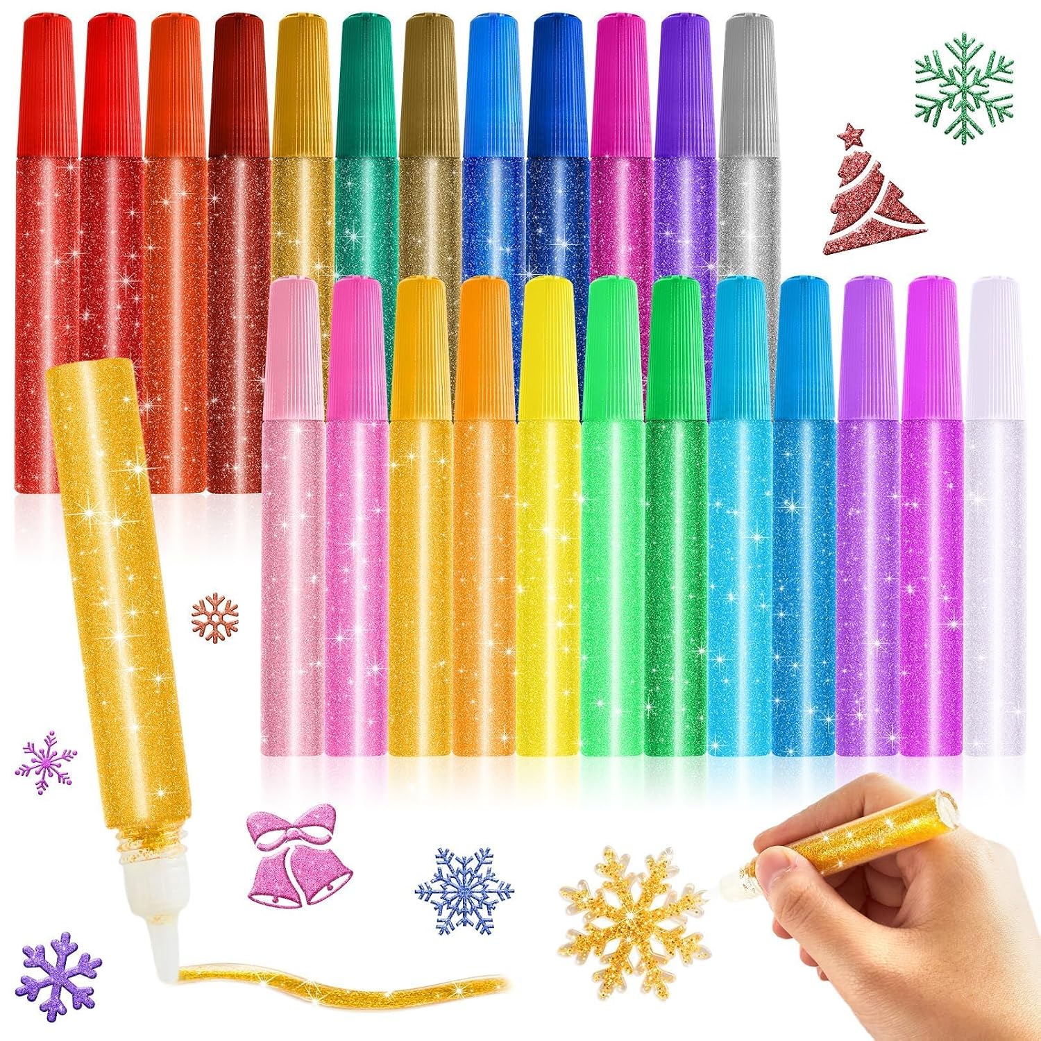 gisgfim 48 Pack Glitter Glue Pens 24 Color Washable Glitter Glue Stick Set 0.35 Oz Rainbow Gel Pens for Arts Crafts DIY Projects Slime Supplies Scrapbooking Cards Decorating Supplies
