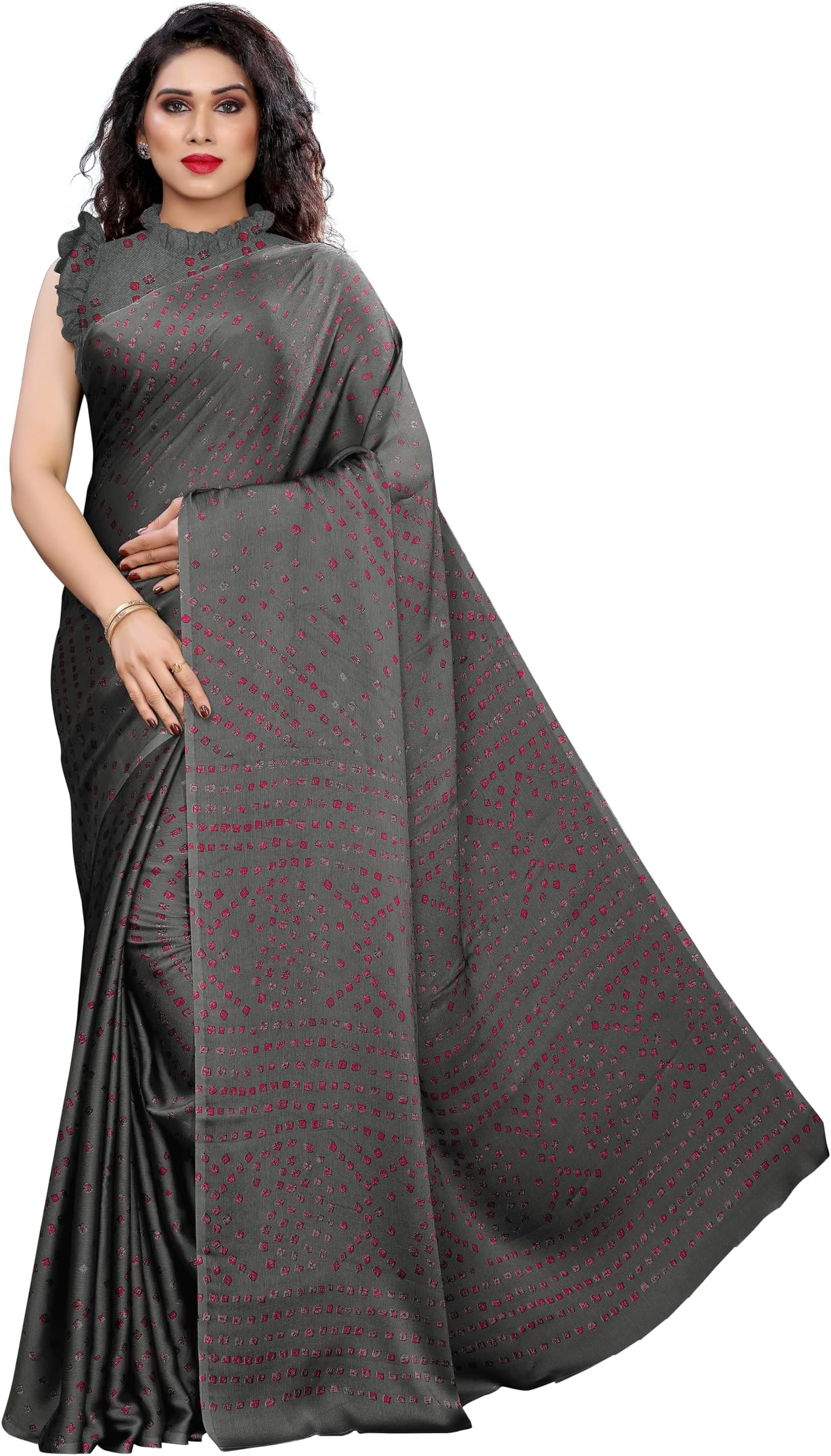 MIRCHI FASHION Women's Designer Chiffon Bandhani Printed Saree with Blouse Piece