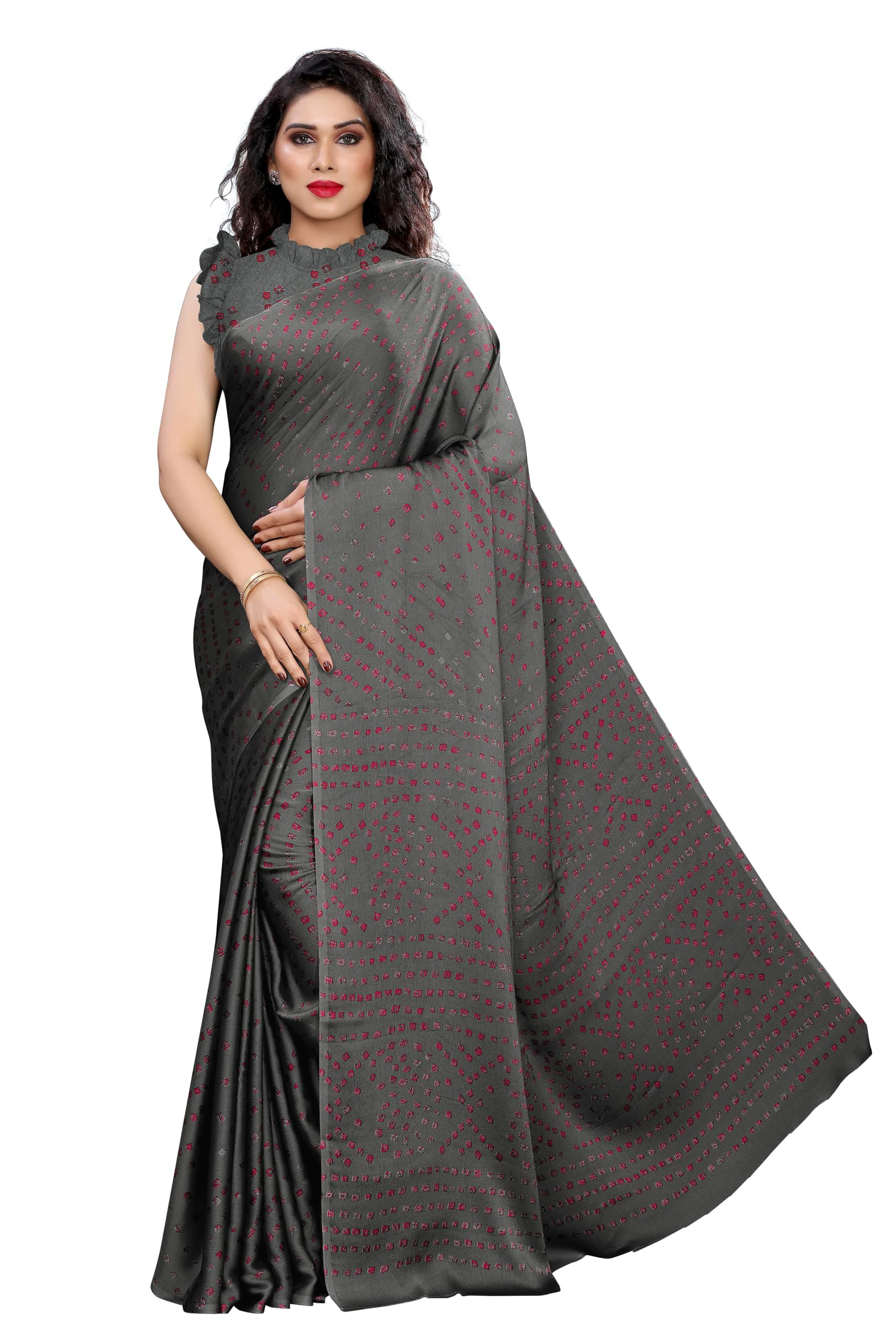 MIRCHI FASHION Women's Designer Chiffon Bandhani Printed Saree with Blouse Piece