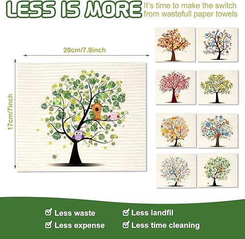 Miniatura 2 de 8 paños de cocina suecos de árboles mixtos, lavables, reutilizables, esponjas, paños de limpieza absorbentes, paños de cocina mixtos, paños de