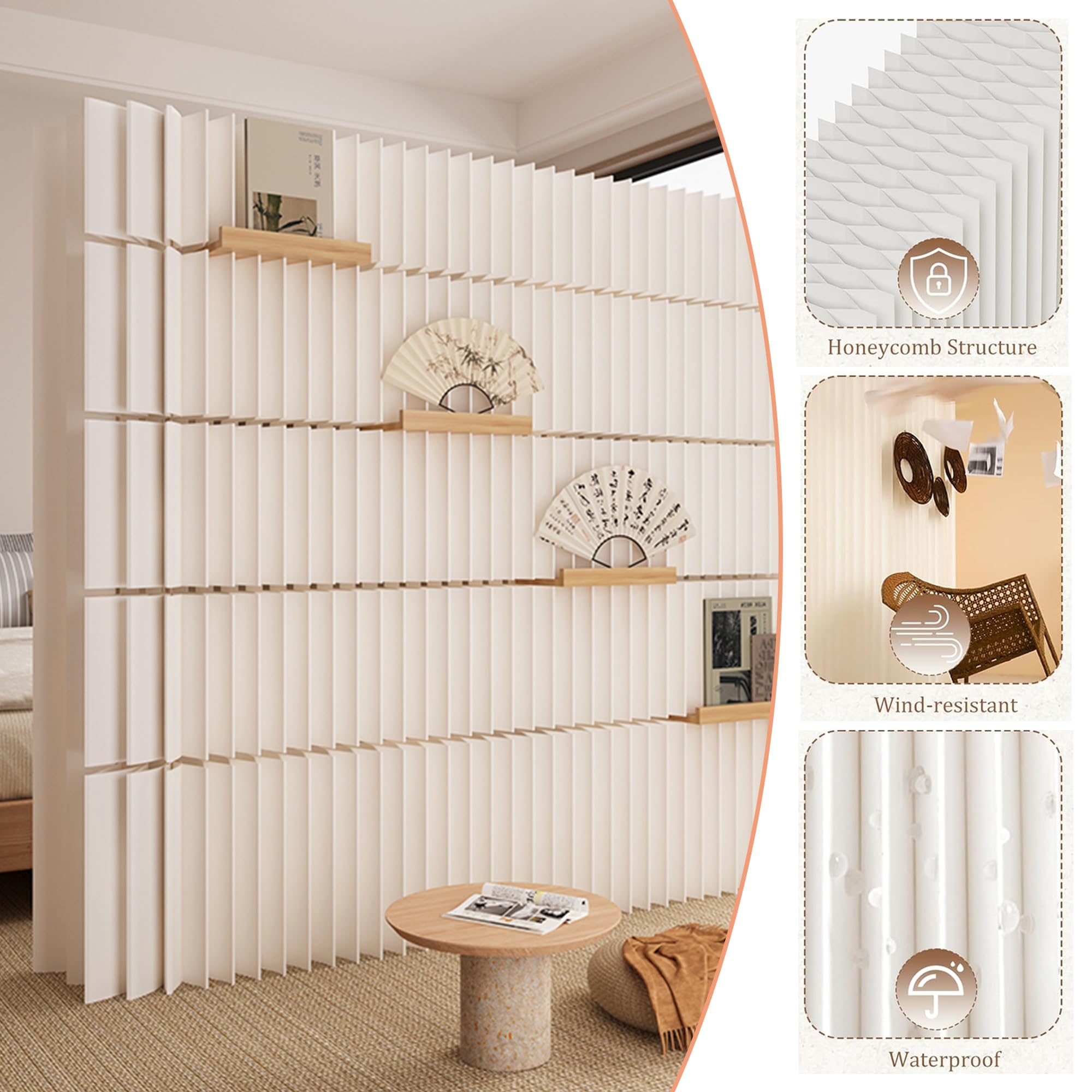 Divisorio pieghevole con ripiano portaoggetti, divisorio espandibile per casa e ufficio, design moderno leggero per negozi ed esposizioni