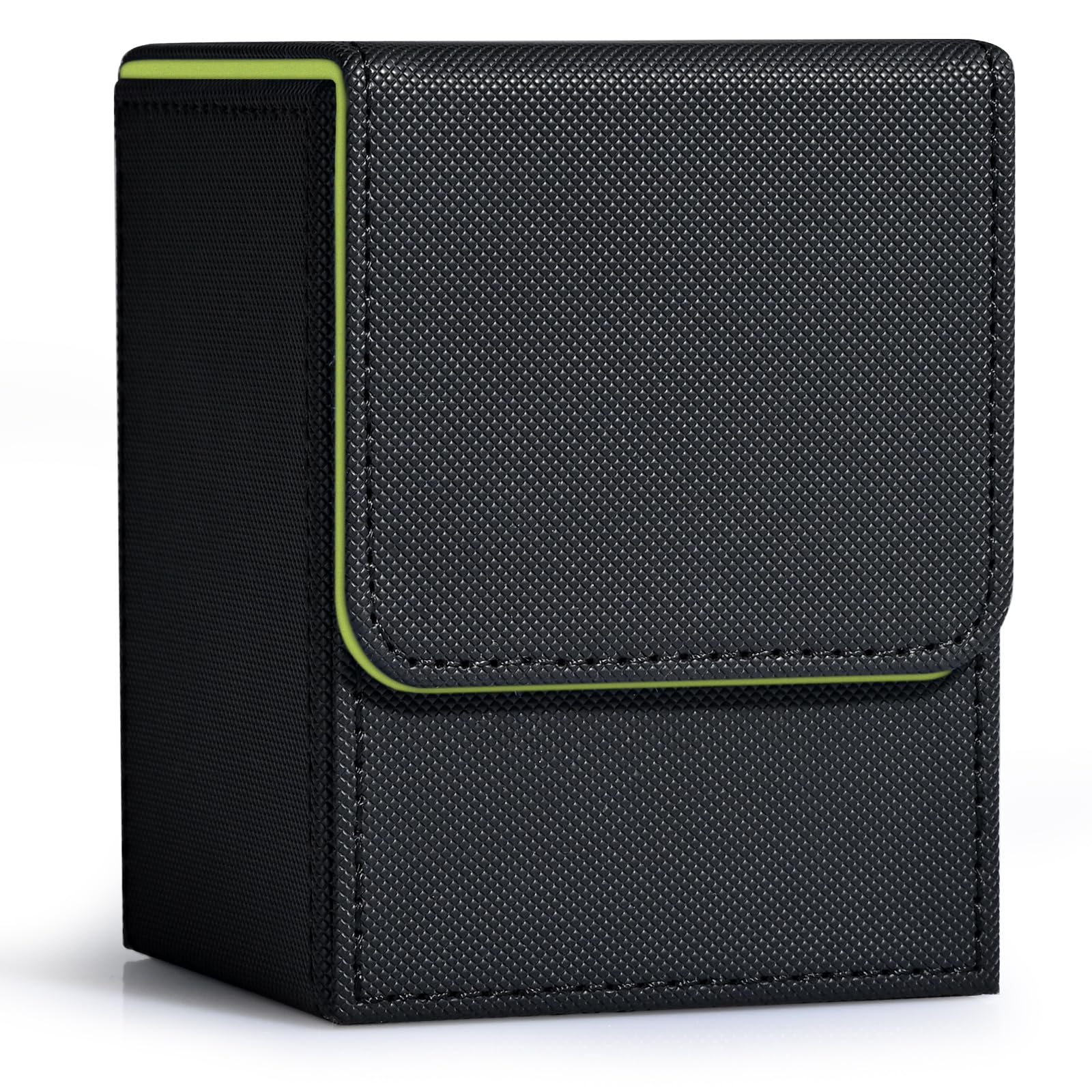 ZLCA Card Deck Box for Trading Cards, MTG YuGiOh Deck Case Holds 100+ Single Sleeved Cards, PU Leather Magnetic Card Storage Box Fits for TCG CCG Magic Game Cards (Black&amp; Green)