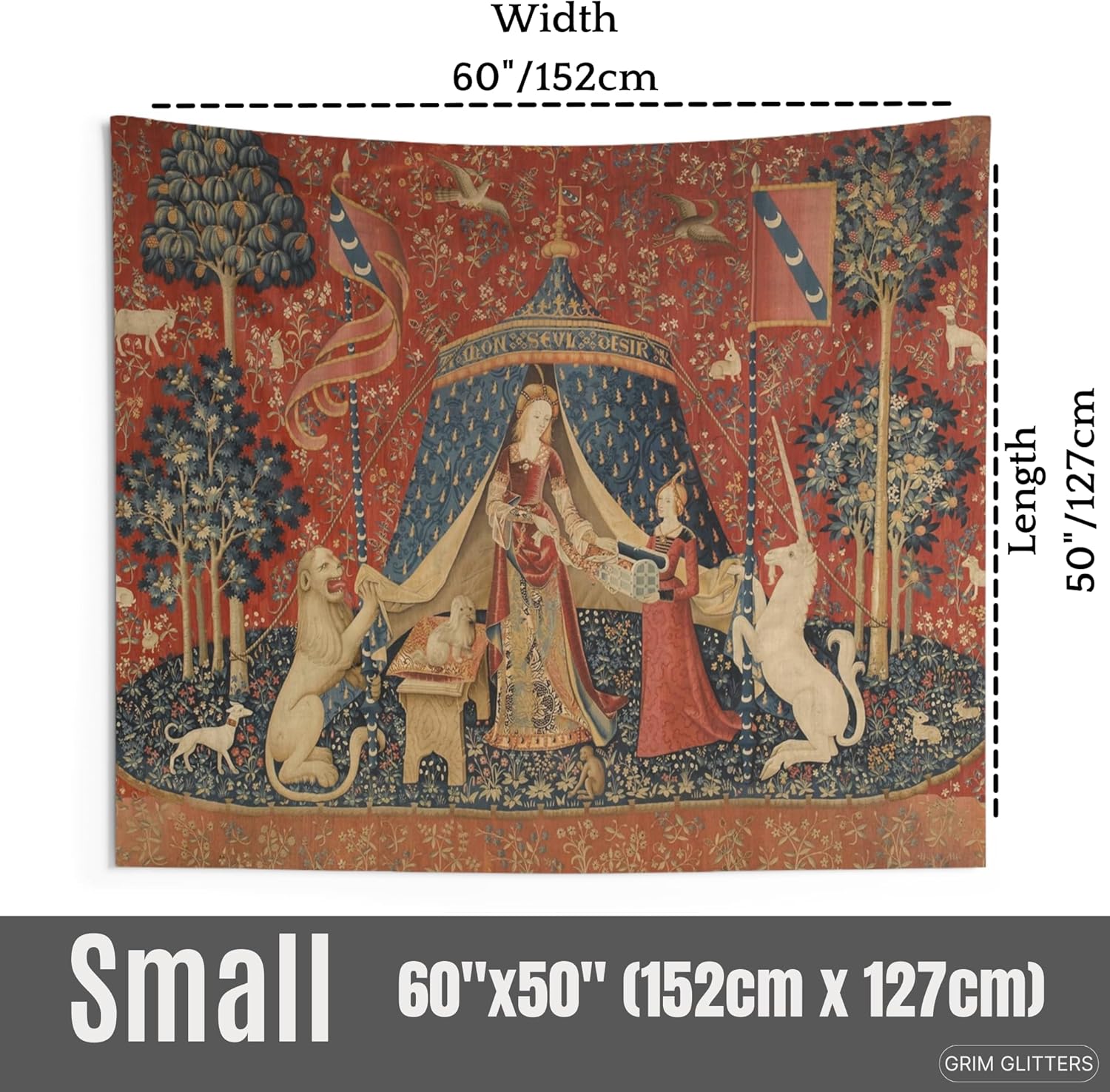 Unicorn Tapestry - The Lady and the Unicorn (Desire) - Medieval Art Reproduction - Magical Home Decor - Fantasy Wall Art