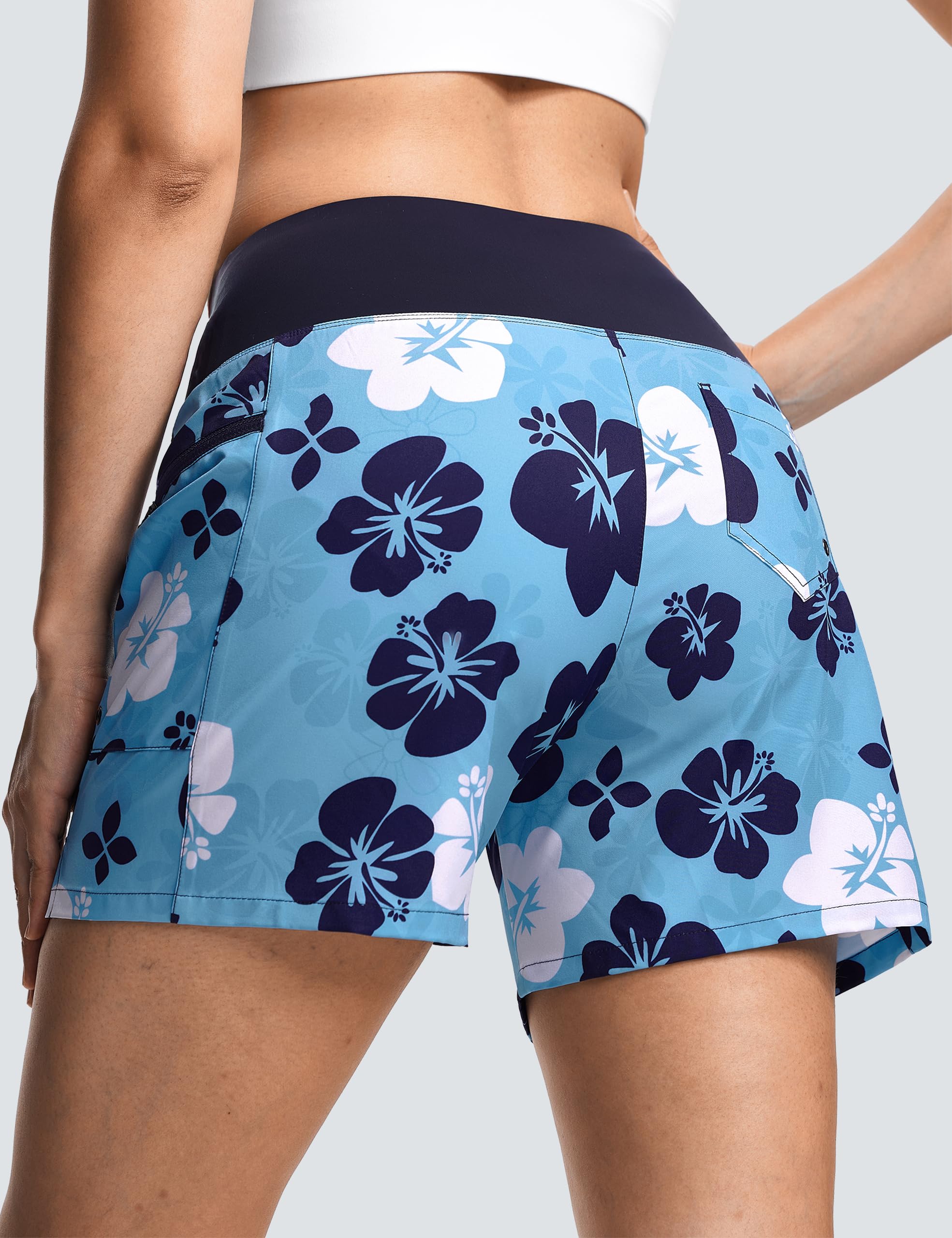 ISEEGZ Pantalones cortos de natación de cintura alta de 5 y 9 pulgadas para mujer, de secado rápido, UPF 50+, con forro y bolsillos con cremallera