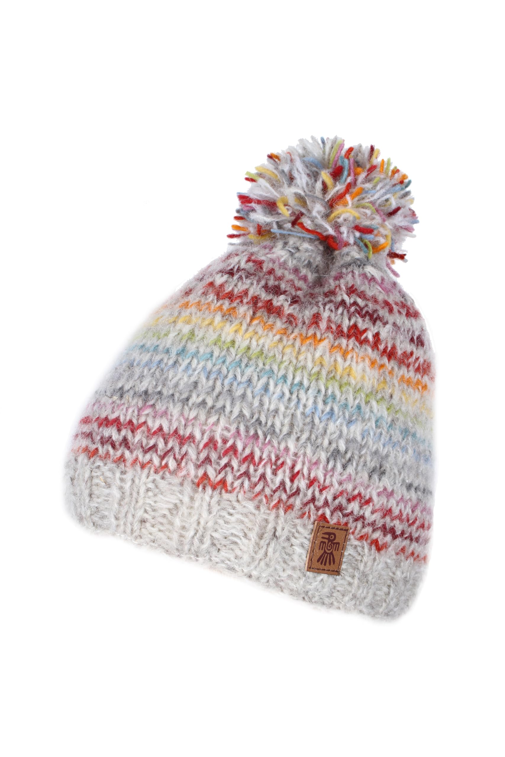 Pachamama Women Wool/Mohair Beanie Bobble Hat Sherpa Fleece Lined Handknitted Stripe Multicoloured One-Size Handmade Extra Warm Fair Trade