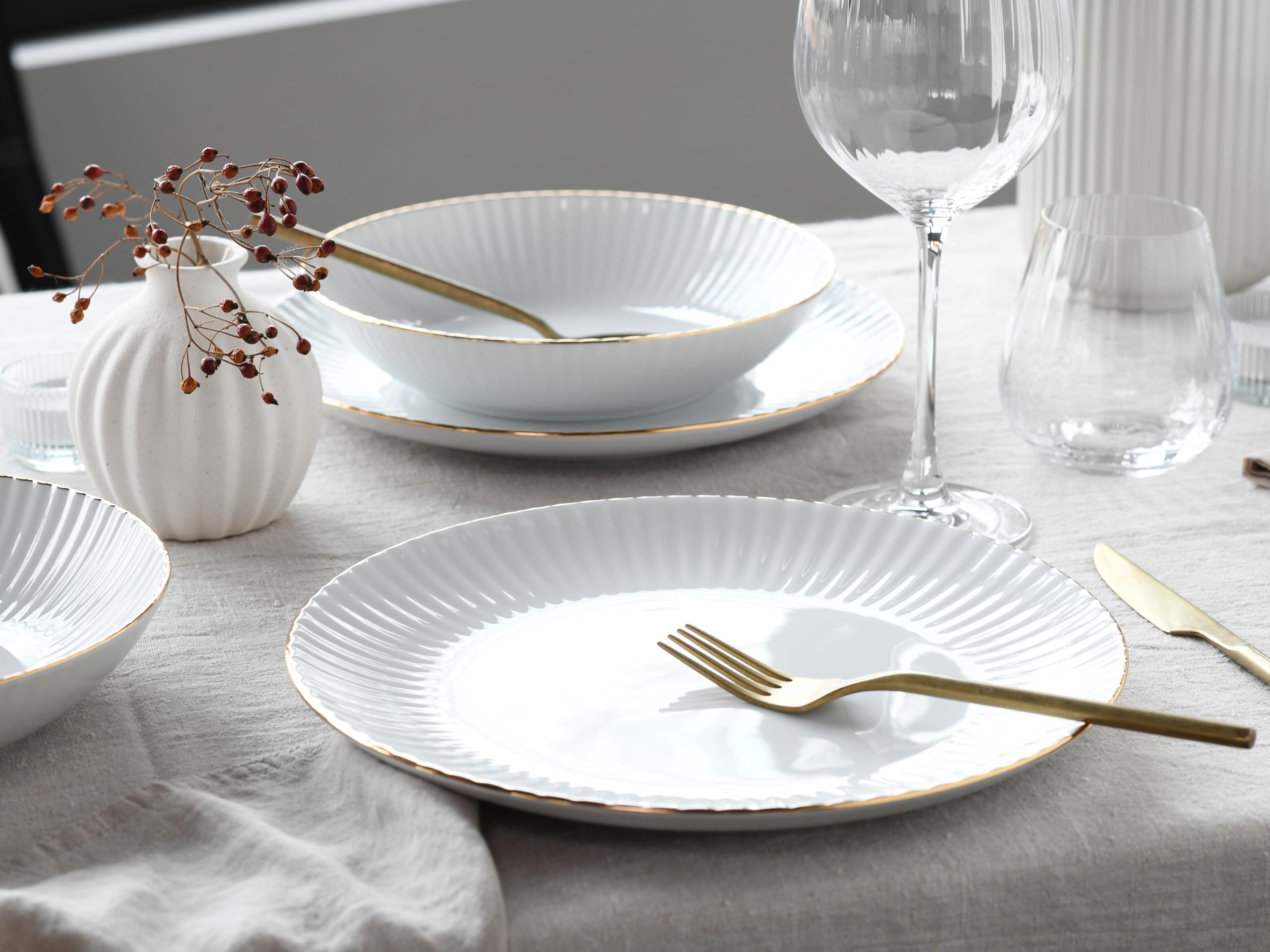 CreaTable, 20752, seria Allegra Goldband, 12-częściowy zestaw naczyń dla 6 osób, serwis stołowy z porcelany, Made in Europe
