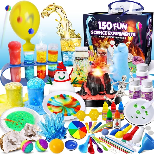 UNGLINGA Kits de science pour enfants avec 150 Expériences pour les garçons Filles de jeu scientifique, cadeaux Idées Anniversaire Noël, Volcan, Chimie, Cristal, Activités S.T.E.M