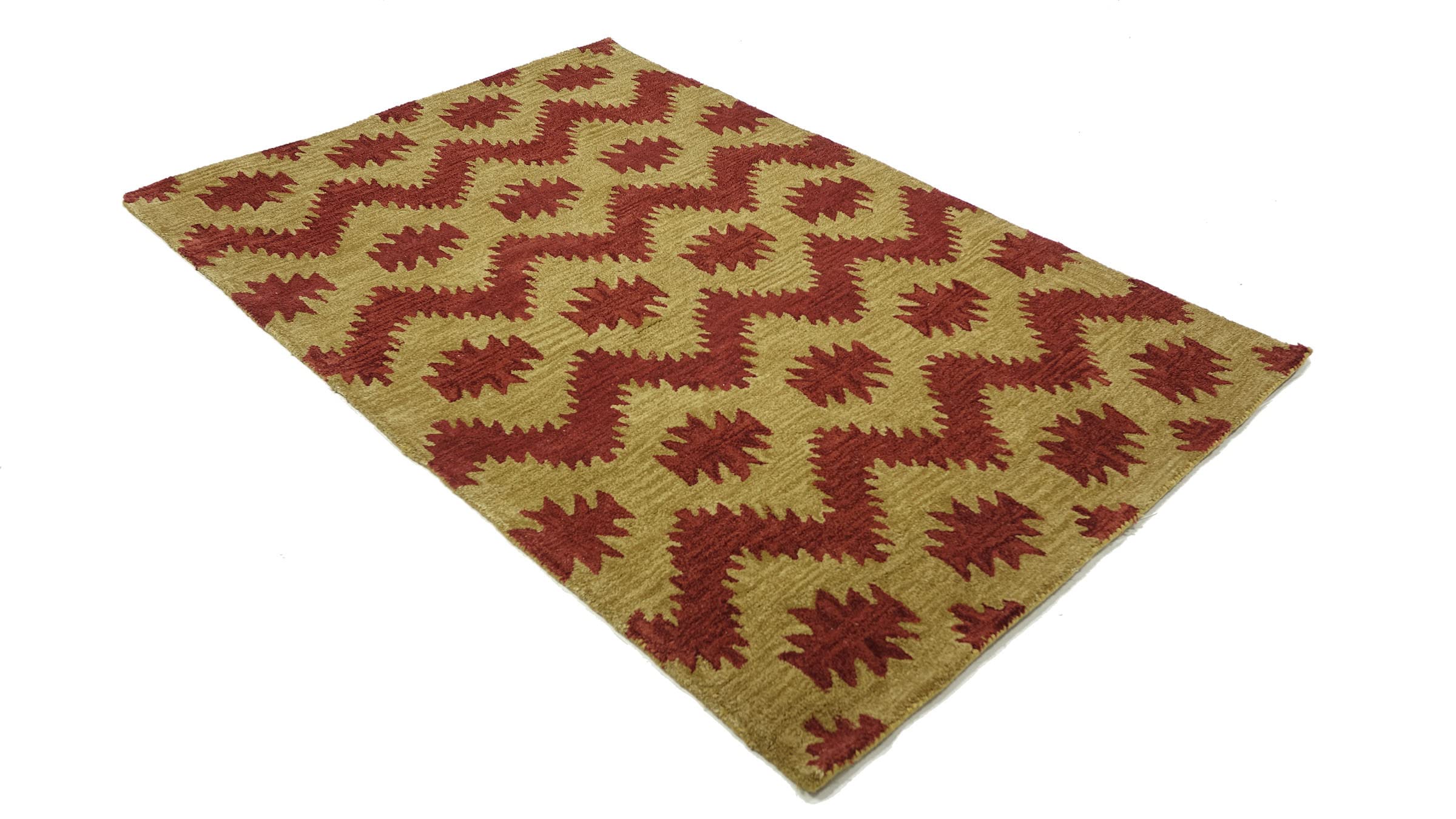 Tapis en laine fait à la main 120 x 180 cm - Or à motifs - Fait main - 120 x 180 cm
