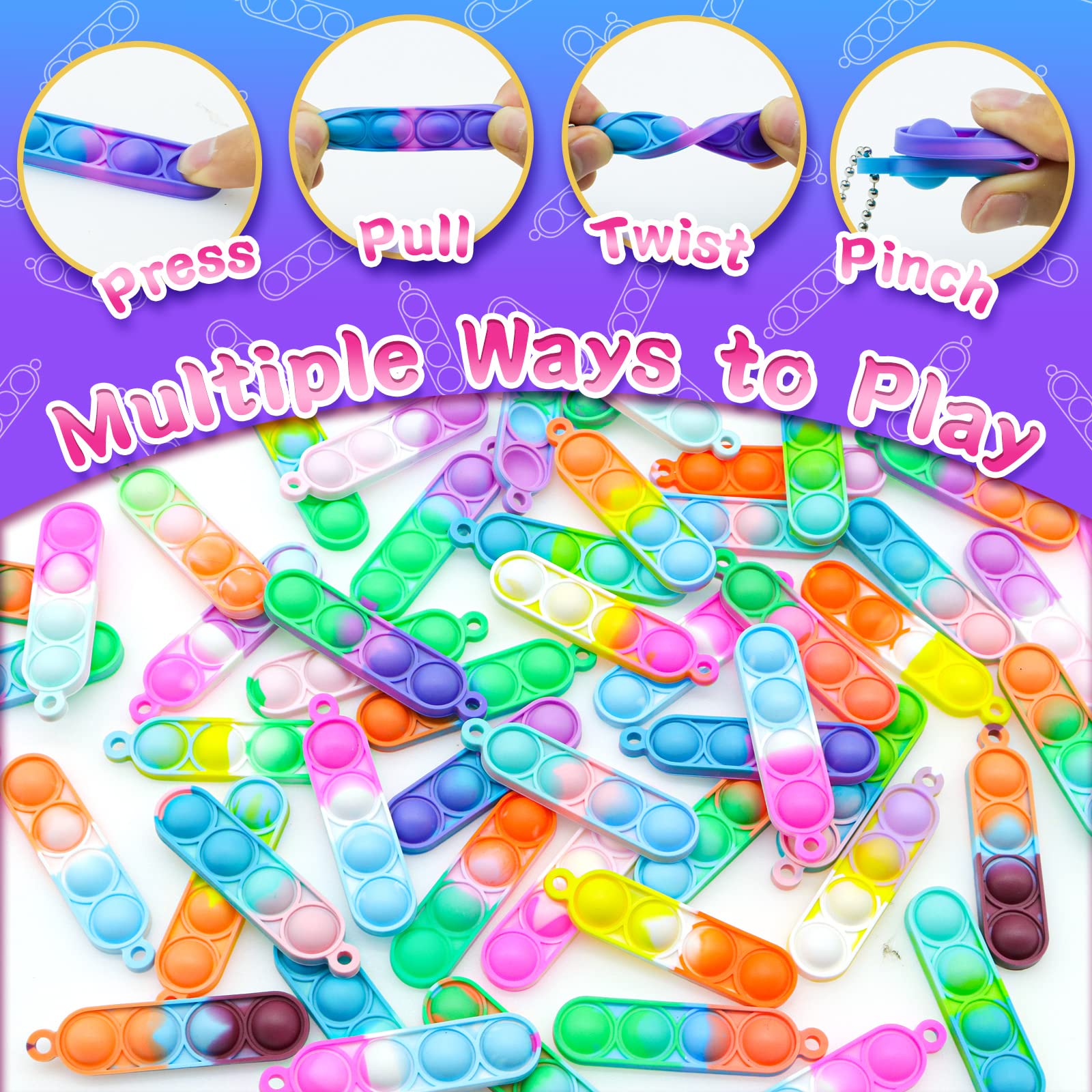 130Pcs Fidget Toys Bulk Halloween Party Favors for Kids Mini Pop Keychain Sensory Toys Stocking Pinata Stuffers Birthday Carnival Treasure Classroom Prizes Toddler Toys Fidget Pack Stress Relief Toys 3
