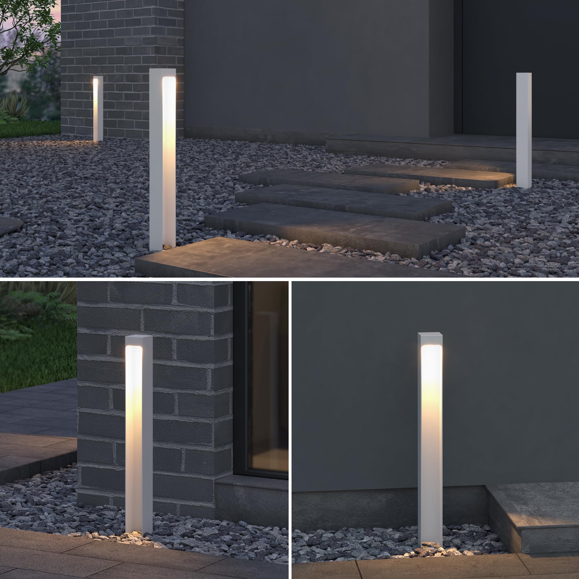 doporro Lampione da Giardino 40 cm IP65 con LED 5W 3000K – Paletto Luminoso da Esterno in Alluminio Bianco Opaco per Sentieri, Vialetti, Terrazze e Cortili, Design Moderno