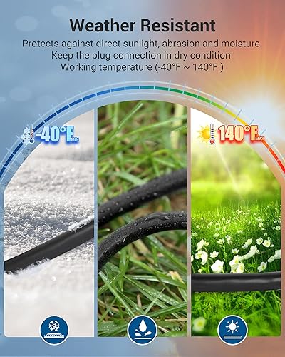 Miniatura 5 de DEWENWILS Cable de extensión para exteriores de 1 a 3, total de 12 pies, 13 A, 125 V, 1625 W, 163C, SJTW, cable de extensión para exteriores, cable