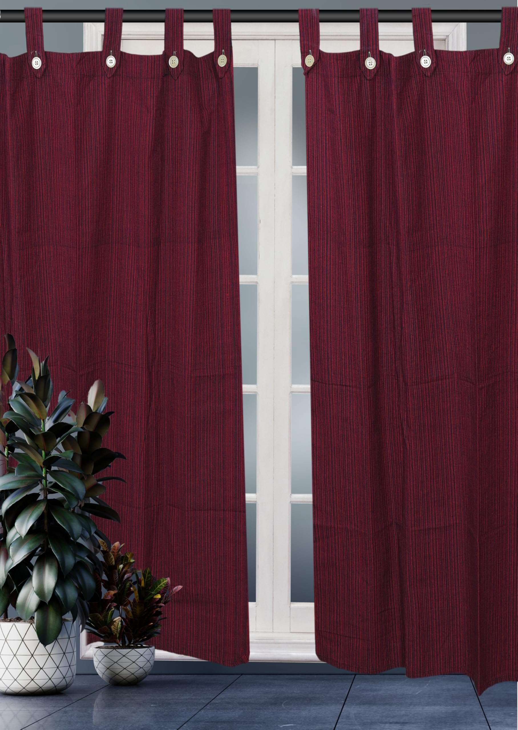 alemah 7 Feet (80 Inch) Cotton Fine Striped Non Blackout Light Filtering Semi Darkening Quick and Easy Hangable Button Type Tab Top Loop Long Standard Door Curtain, Maroon, Pack of 2. (B0DHL2BFV3) Amazon Price History, Amazon Price Tracker