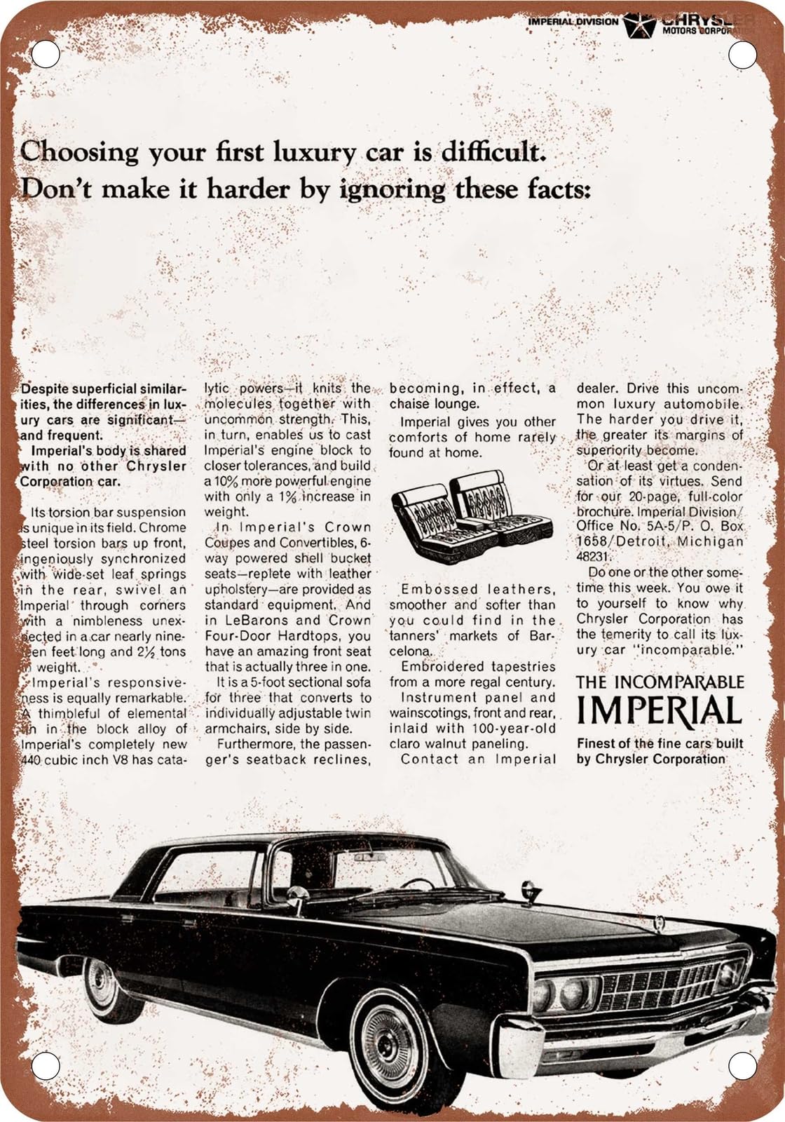 Miaomansenstore Metal Sign - 1966 Imperial Vintage Ad 05 - Old Retro Rusty Look Home Decor