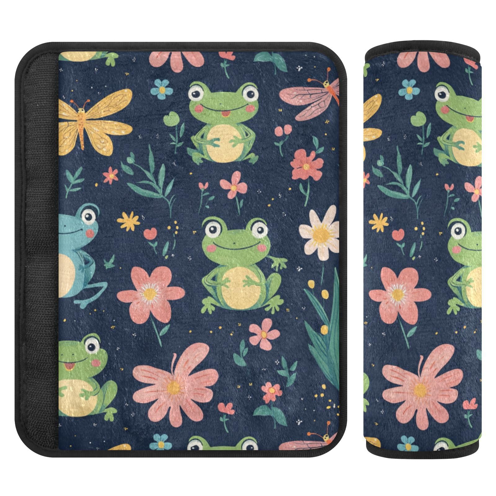 Seat Belt Covers 2 Pack Cartoon Frogs Flowers Car Seat Strap Covers Super Soft Cute Car Seat Neck Cover for Boys Girls Adults Babies M