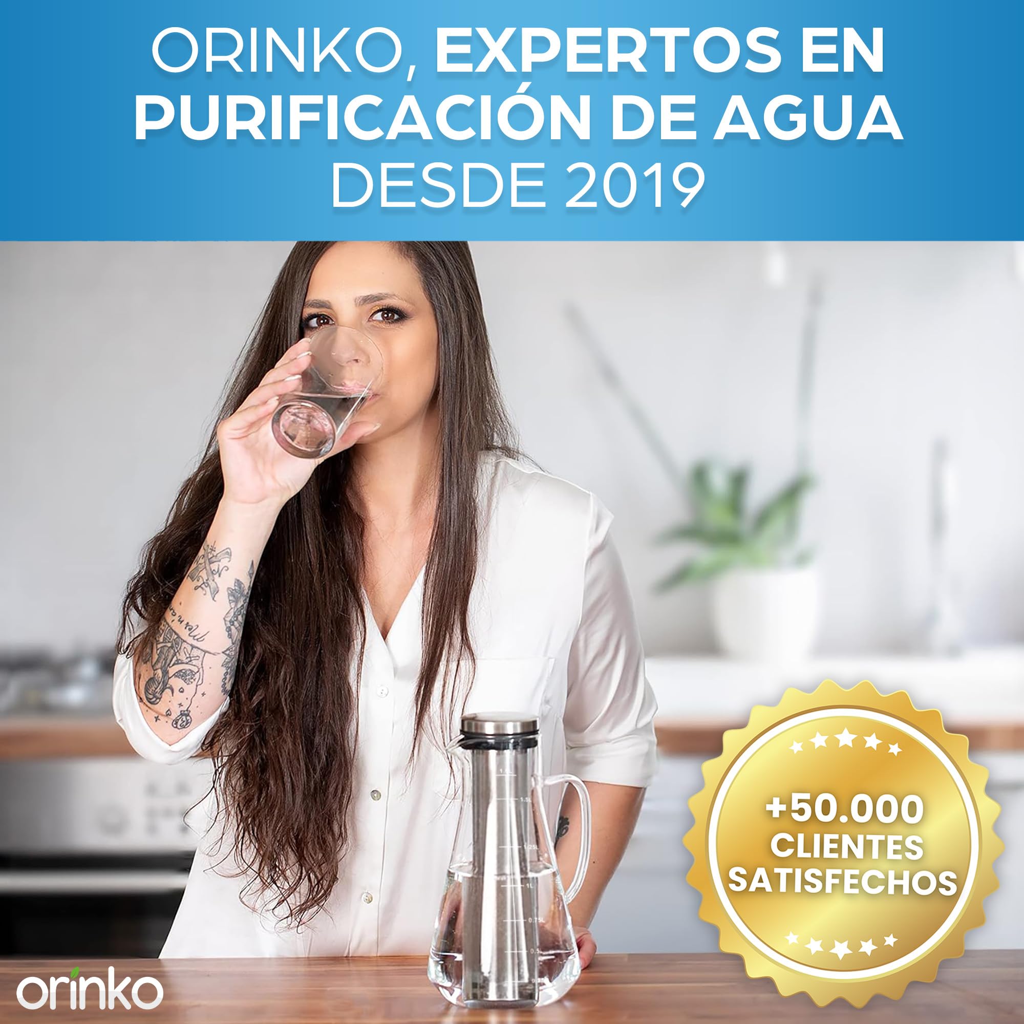 ORINKO Jarra filtrante de cristal 1,6 L + carbón Takesumi japonés x2 + perlas de cerámica EM® x15 - carbón activado vegetal para purificación natural agua - filtración natural potente 2,5 L/bastón