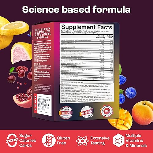 Miniatura 41 de KEY NUTRIENTS Paquete de 20 paquetes de electrolitos en polvo, sin azúcar, limonada refrescante, paquetes de hidratación con polvo de electrolitos