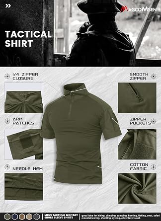 MAGCOMSEN Men's Tactical Military Shirts 1/4 Zip Short Sleeve Slim Fit