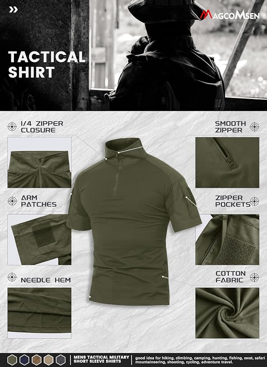 MAGCOMSEN Men's Tactical Military Shirts 1/4 Zip Short Sleeve Slim Fit