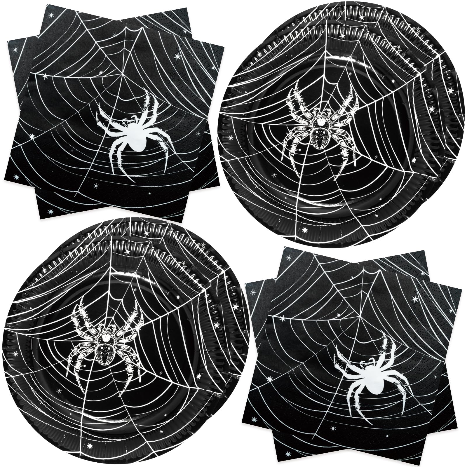 BFB Halloween Party Paper Plates and Napkins Set Spider's Cobweb 40 Pieces Black Disposable Tableware Party Supplies