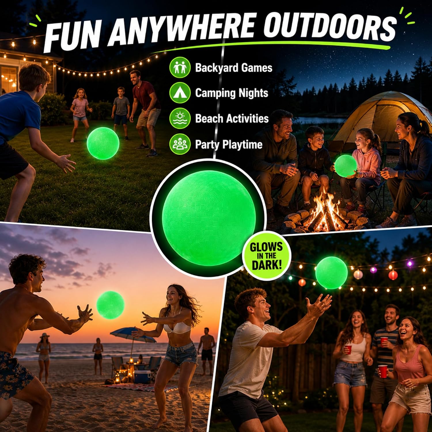 Hiboom Glow in The Dark Kickballs Dodgeballs, 8.5"/ 10"/ 6" Light up 4 Square Ball with Pump, No Battery Needed Playground Balls for Backyard School and Outdoor Night Activities