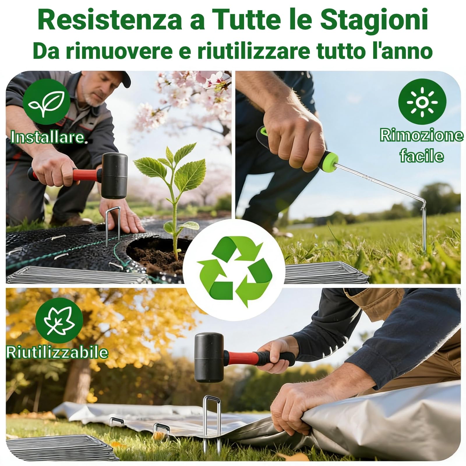 Amagabeli - Confezione da 500 picchetti da giardino da 15,2 cm, zincati, con membrana per il controllo delle erbacce, diametro di 3 mm, resistenti, per erba artificiale, barriera in tessuto