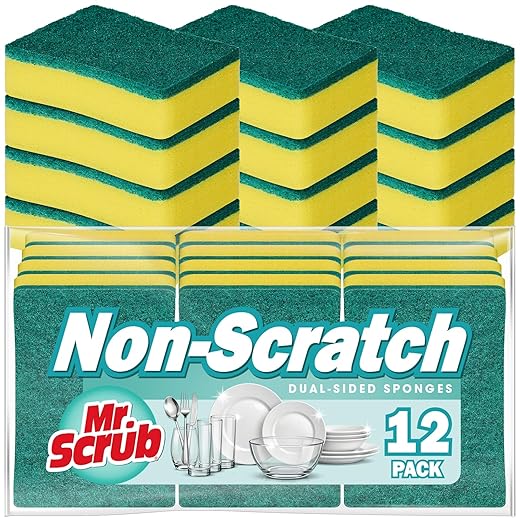 Sponges Kitchen Scrub Dish Sponge Scouring Pad, 12 Pack Cleaning Brush Scrubber Supplies for Soap, Dishwashing Dinnerware Sets Pan Pot Towels Cloth Rags Holder Glass Dishwasher Sink Bathroom