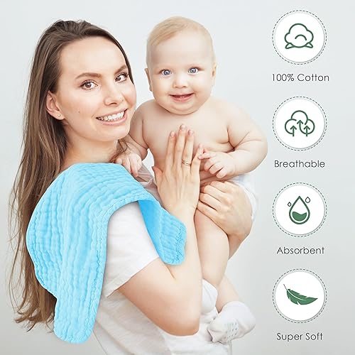 Miniatura 92 de Paquete de 8 pañitos grandes para bebés, de 20 por 10 pulgadas, son ultra absorbentes, se pueden lavar a mano, ideales para recién nacidos, toalla