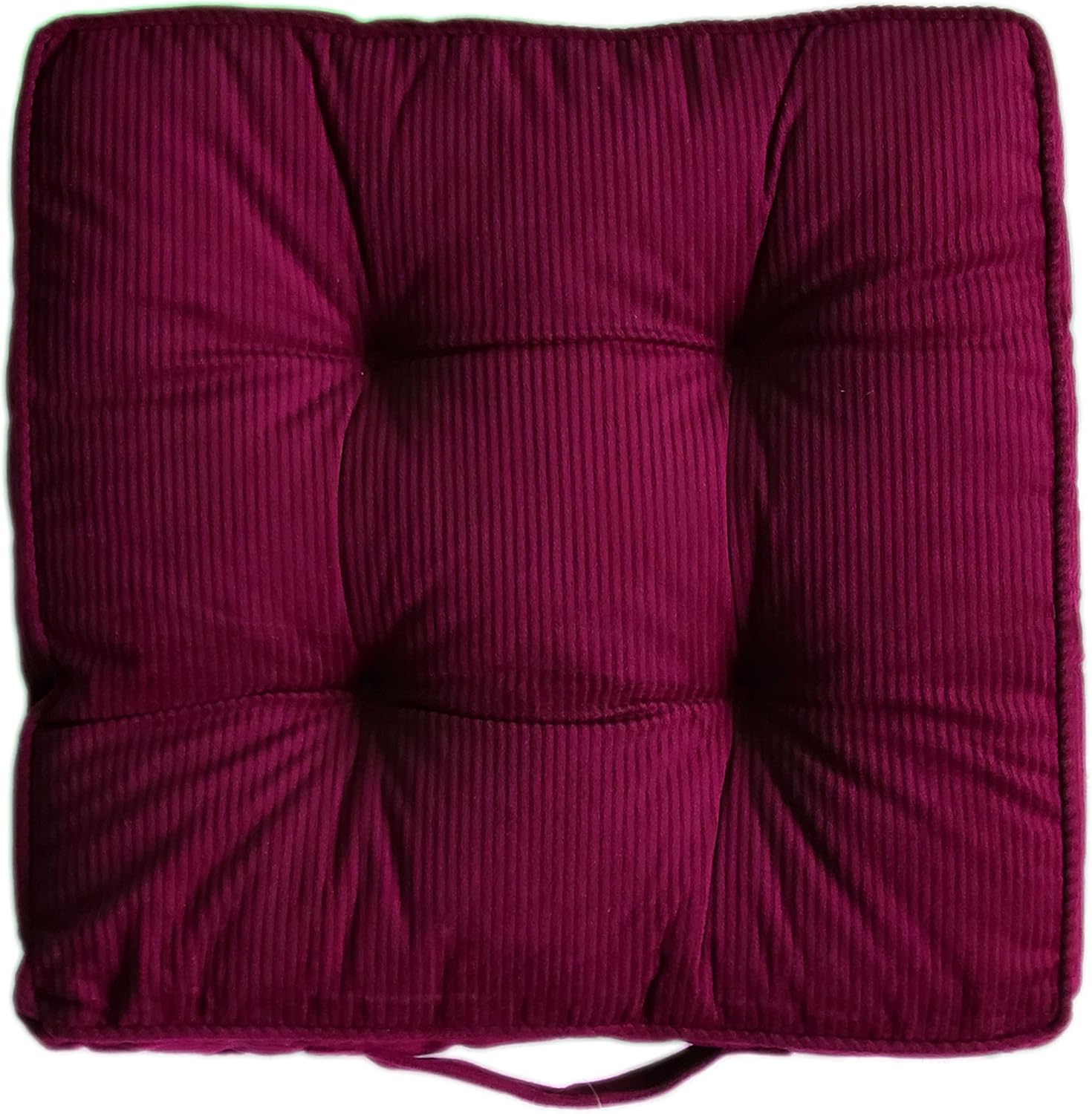 My Infinity Store Square Soft Tufted Velvet Corduroy Chair Pad Seat Cushion for Kitchen Bar Stool Dining Room Stadium Seat Reversible Portable with Handle Size 15.5 in (Wine, 2)