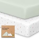 Pack and Play Sheets Fitted - 2-Pack Mini Crib Sheets for Pack N Play Mattress 38x26, Soft & Cozy, Neutral Toddler Playard Bedding, Snug Fitted Mini Baby Crib Mattress Cover Boy, Girl (Wildflowers)