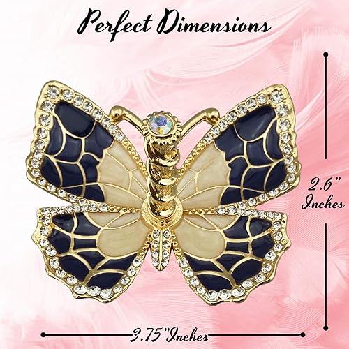 Vista 8 de Matashi Organizador de joyas de mariposa chapado en oro con esmalte azul y cristales, elegante soporte para anillos, regalo ideal para ella
