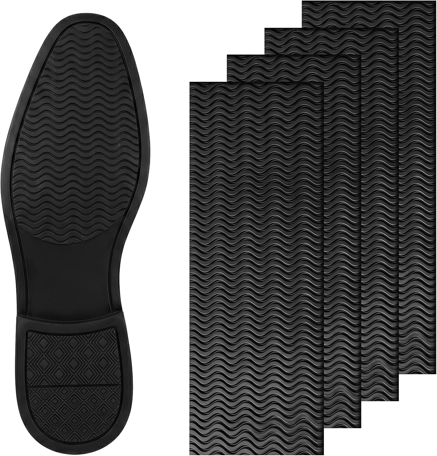 Shoe Sole Protector, Rubber Self-Adhesive Anti-Slip Grips, Shoe Bottom Protector Replacement Rubber Soles for Bottom of Shoes for Women & Men High Heels Flats Trainers Treads Boots, 10x4in(4)