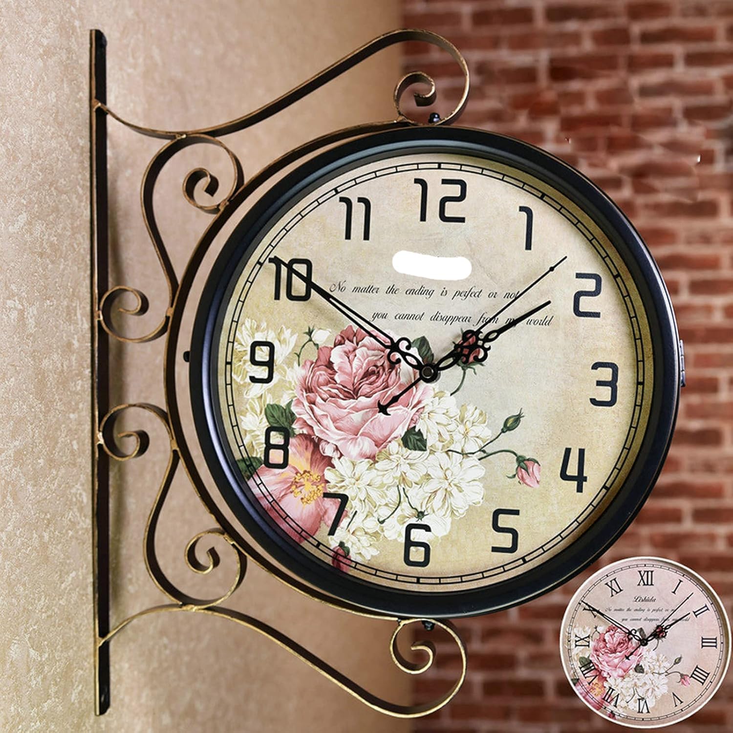 Outdoor Garden Clocks, Station Clock Double-Sided Hanging Clock Wall Clock Retro Vintage Station Clock Outdoor Clocks for Patio - Vintage Clock