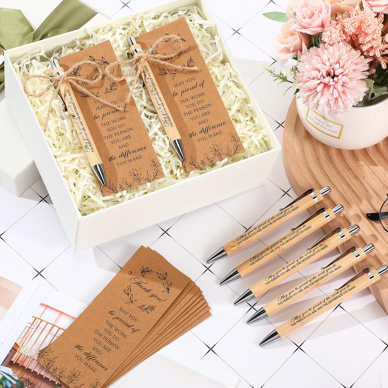 Sinmoe 15 Sets Thank You Gifts Employee Appreciation Gifts Include Motivational Quote Ballpoint Pens Thank You Card and Rope for Women Men Teacher Staff Colleague Volunteer Coworker(Classic Style) - Image 2