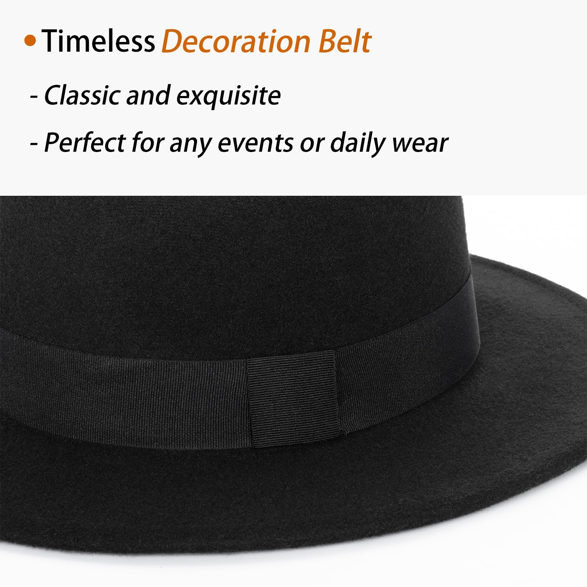 Chapeau Fedora à bord court pour homme et femme - Chapeau plat en feutre de laine - Tailles : S-M