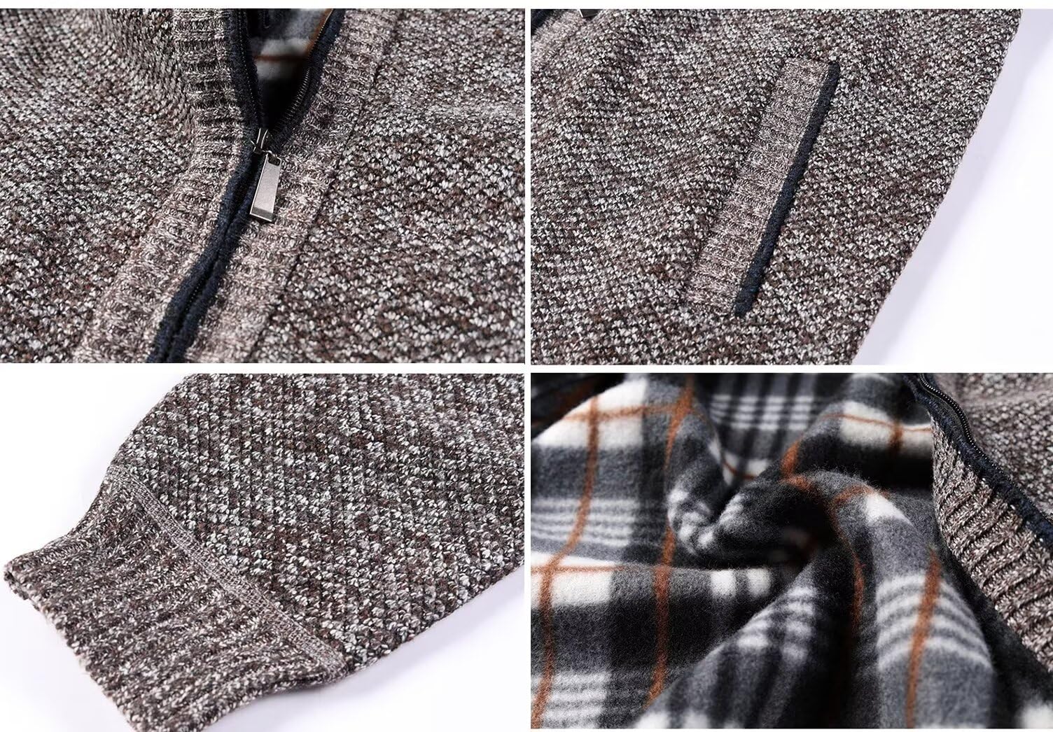 Herren Winter-Dicker Strickjacke Mode-Schlichter Pullover-Cardigan - Feinstrick,Stehkragen und Durchgehendem Reissverschluss,Fleece-Jacke, Warm,Trachtenjacke, Langarm Outdoor Männer