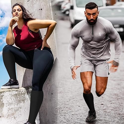 Miniatura 6 de Paquete de 3 calcetines de compresión de talla grande para mujeres y hombres, 15-20 mmHg extra anchos hasta la rodilla para soporte de circulación