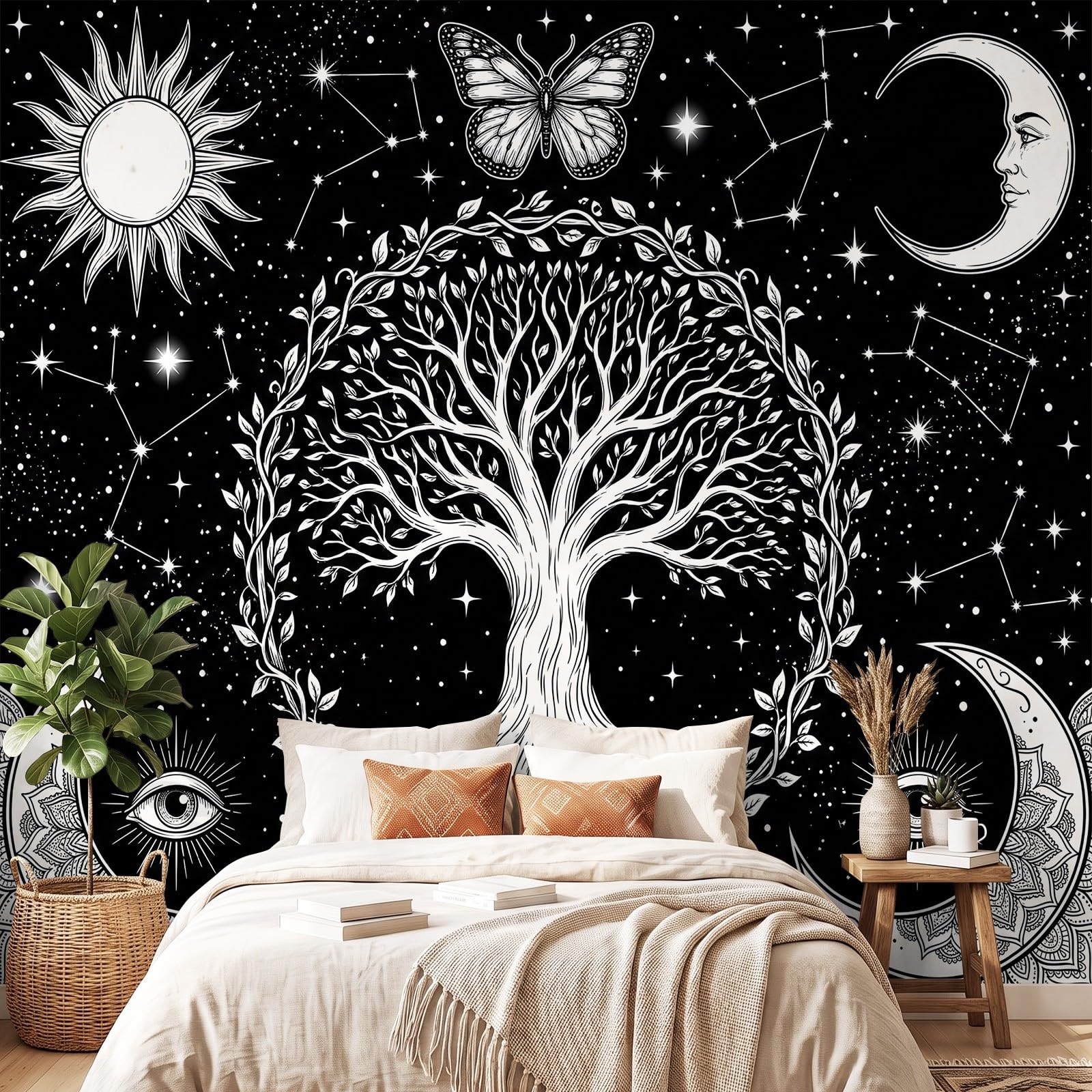 Tapete Astrologisch Botanisch Fototapete Lebensbaum Mond 250 x 150 cm