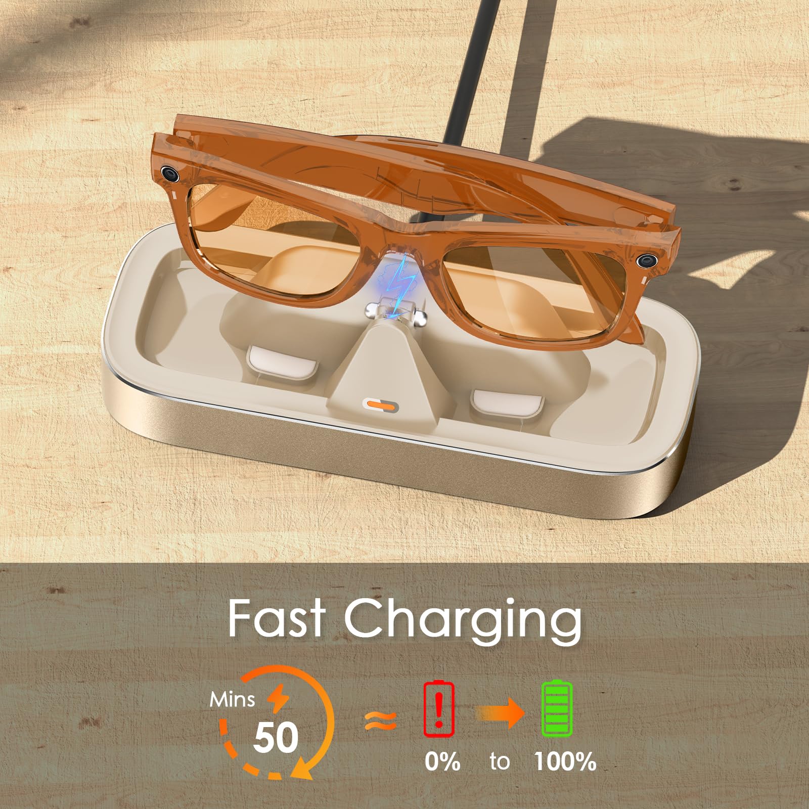 Estación de carga para gafas Meta Ray-Ban Wayfarer, Skyler, Headliner y cargador Oakley Meta HSTN con indicador LED (alimentado por USB-C - Starlight)