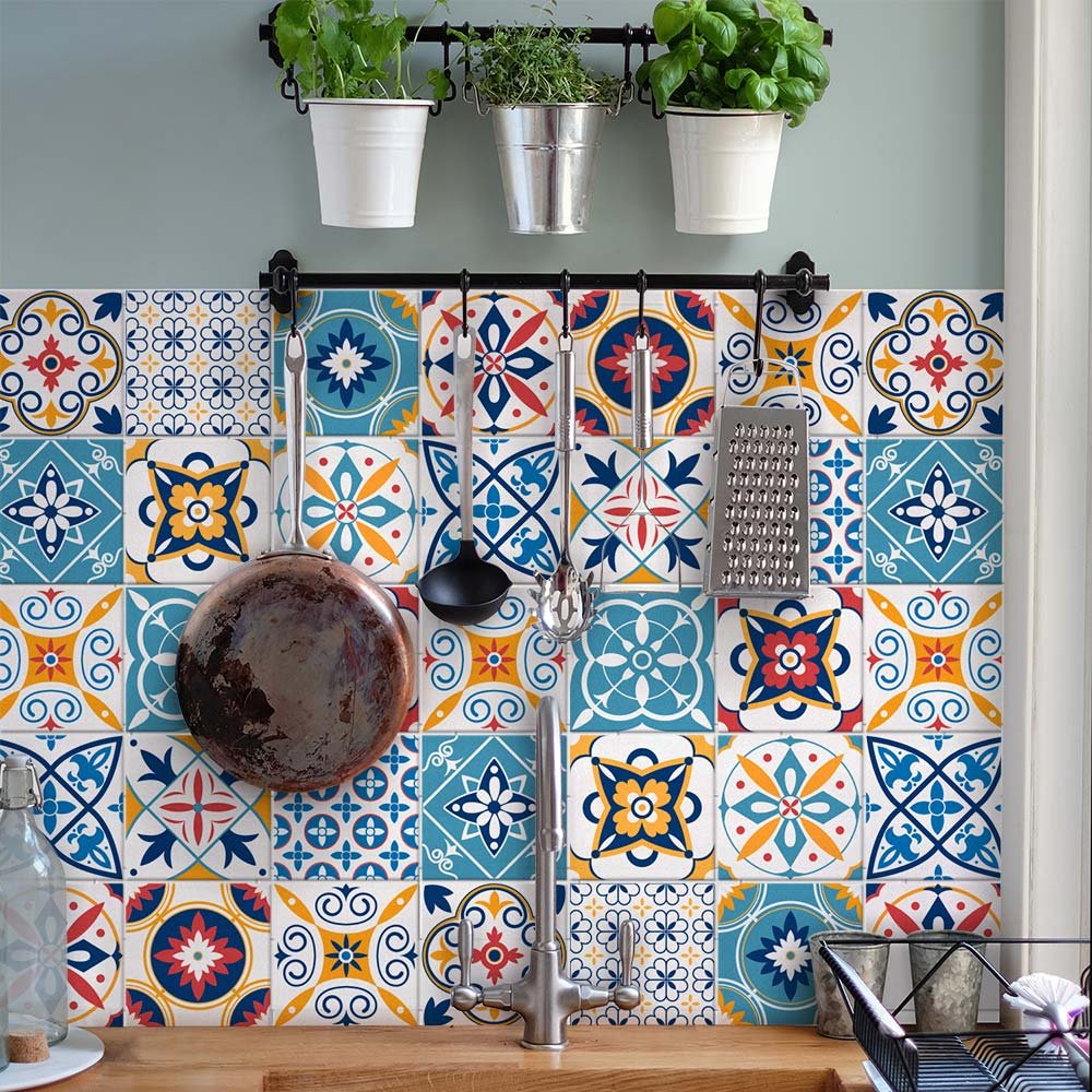 RE-COVERTILES - Adesivi per Piastrelle Bagno e Cucina 24 Pz 10x10 cm - PS00191 Decorazione murale in PVC Impermeabile mattonelle Mosaico Stile cementine Azulejos