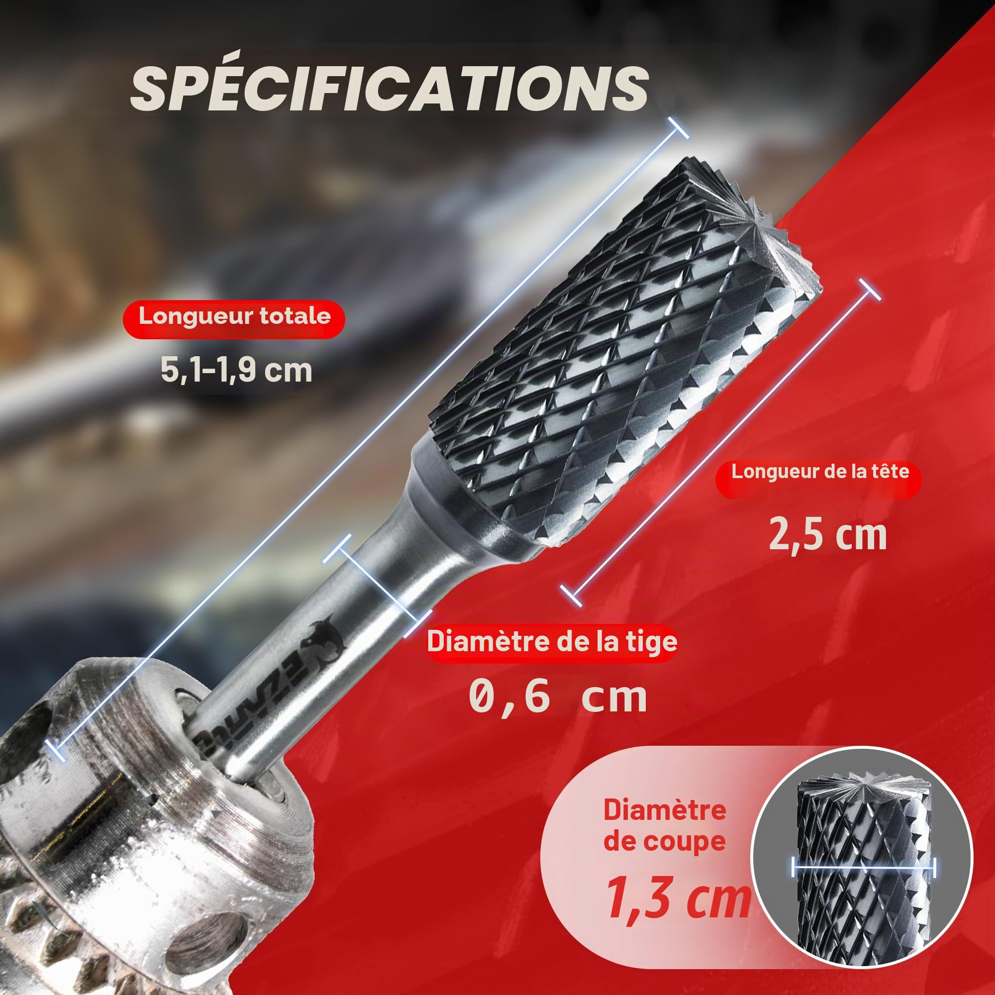 EZARC AlCrN Fraise rotative en carbure de tungstène (Pro), fraise à double tranchant en carbure SB-5 avec tige de 6,35 mm pour meuleuse pneumatique de découpe, pour le travail des métaux durs