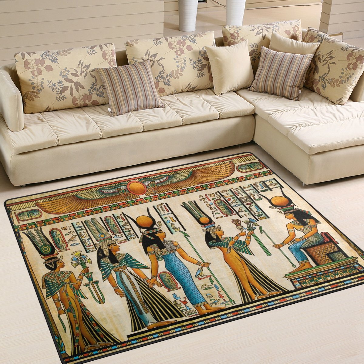 Use7 Egyptian Culture Hieroglyphic Area Rug for Living Room Bedroom 160cm x 122cm(5.3 x 4 feet)