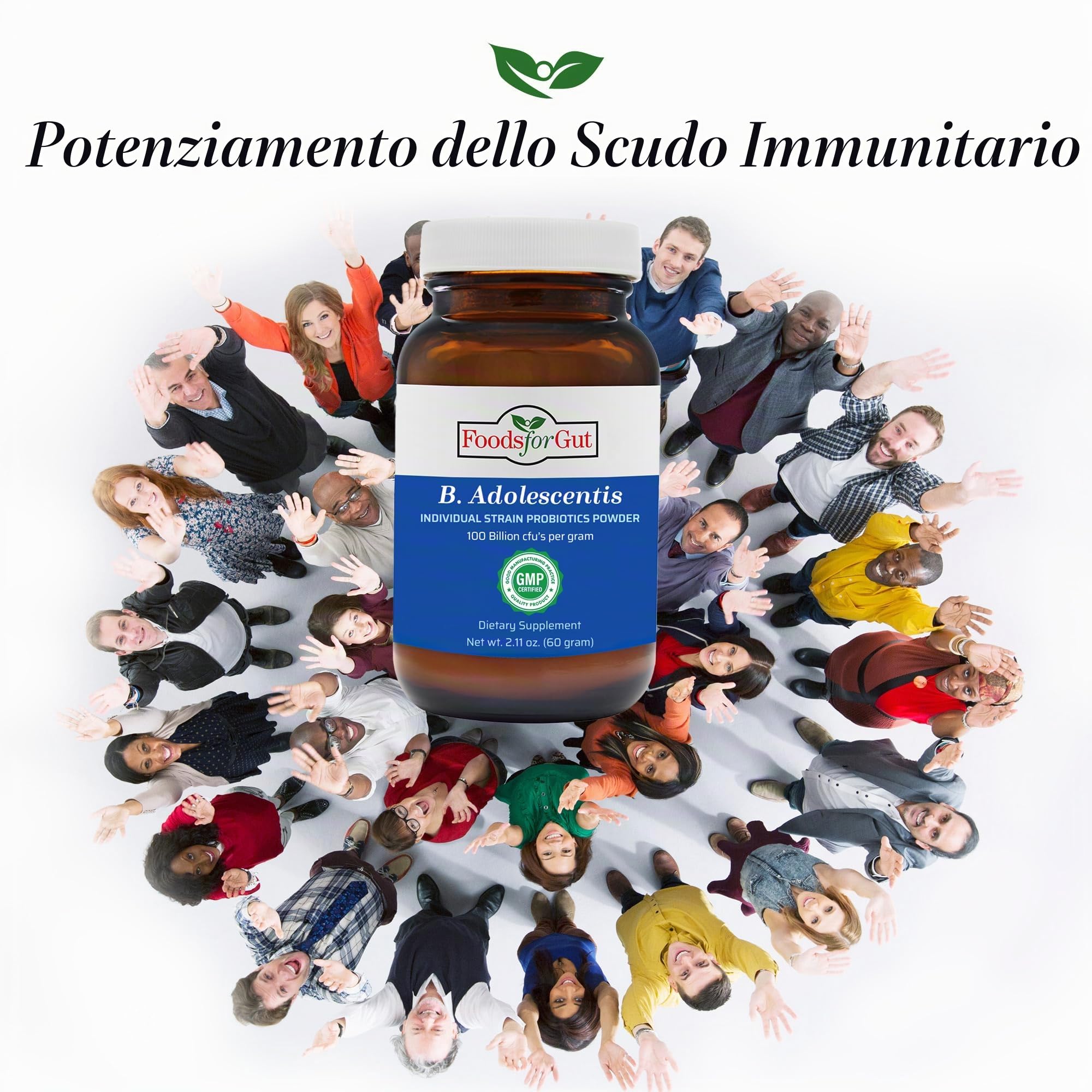 Foods For Gut Bifidobacterium Adolescentis Probiotic Powder 100 Billion cfu's | No Additives | Digestive & Immune Support | High Potency | B. Adolescentis | 60 Gram (2.11 Oz)