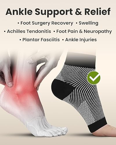 Miniatura 44 de KEMFORD Manga de compresión para el tobillo, tirantes para fascitis plantar, calcetines de compresión de punta abierta para hinchazón, esguince