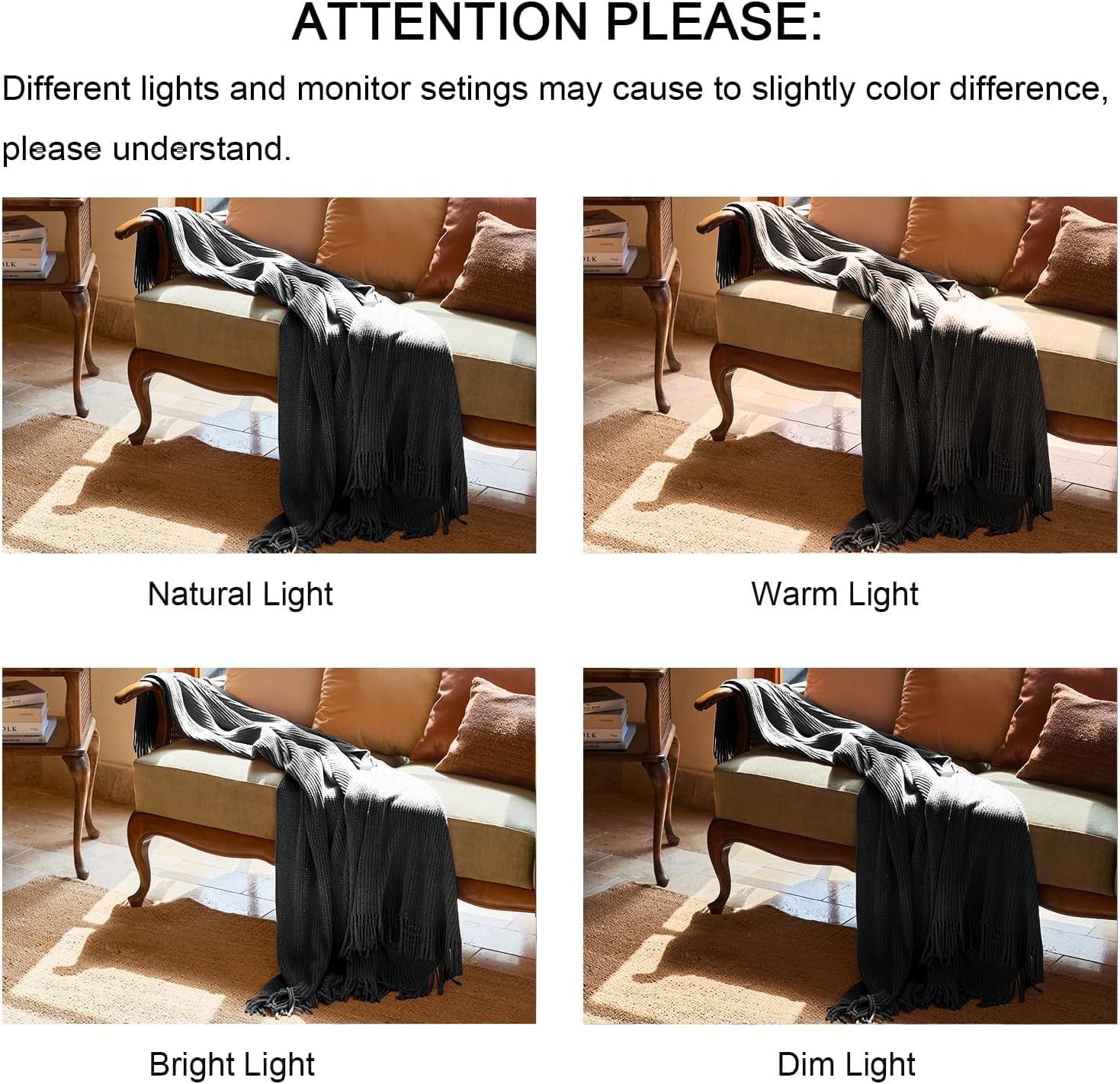 lifein Throw Blanket for Couch, Soft Boho Decor Bed Throw,Cozy Grey Knitted Chenille Small Farmhouse Lightweight Throw (Dark Grey,60 * 80")