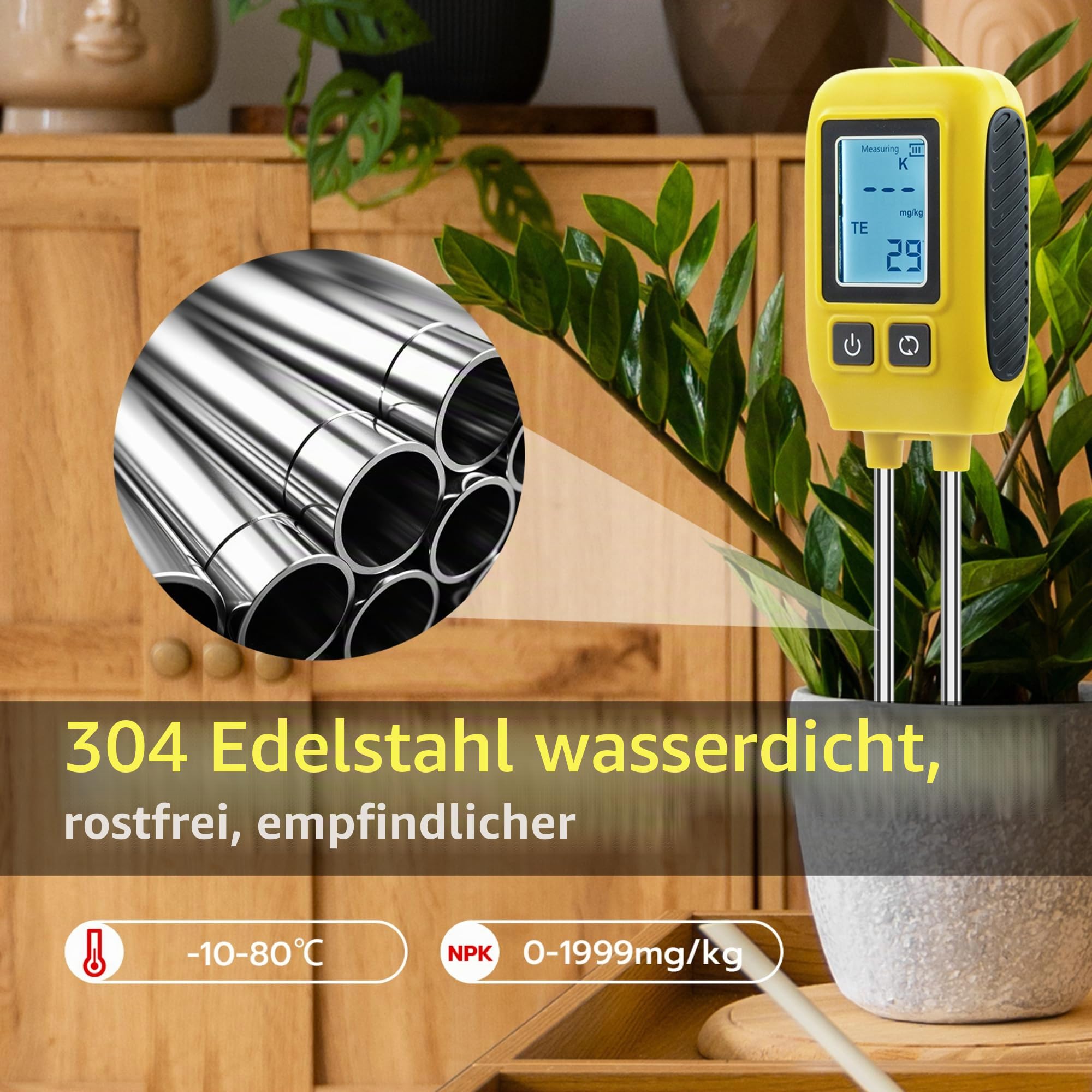 Mcbazel NPK Bodentester, 4-in-1 Bodenmessinstrument P/N/K Spurenelementdetektor, Grünpflanzen Boden Gesundheits-Elementerkennung für Bodenstickstoff/Phosphor/Kalium/Temperatur