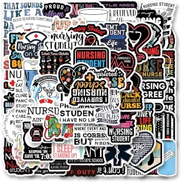 62pcs Nursing Student Stickers Pack, Aesthetic Vinyl Waterproof Sticker Decals for Water Bottle,Laptop,Phone,Skateboard,Scrapbooking,Bumper for Party Supply Decor Favor...