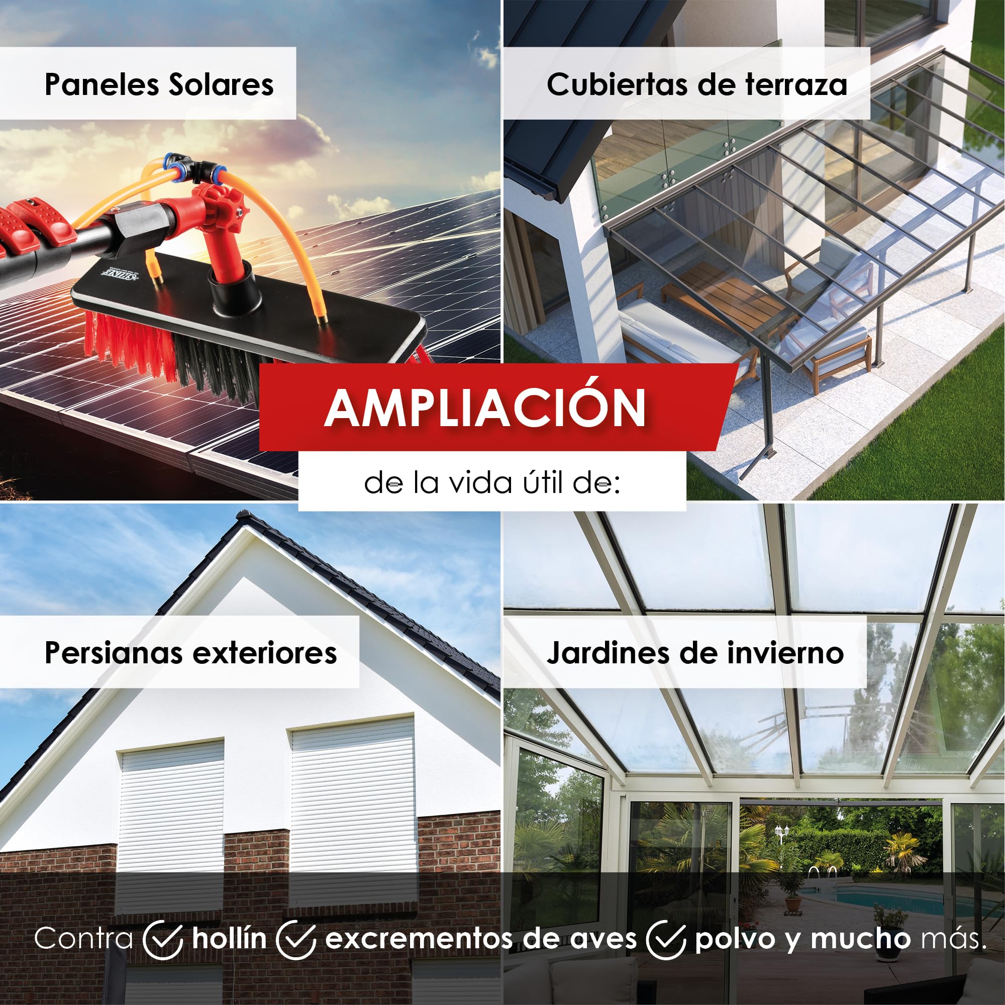 Barra telescópica de aluminio extensible de 4,6 metros con manguera interior para la limpieza placas fotovoltaicas limpiador placas solares