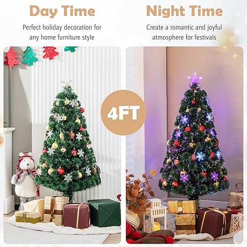 Miniatura 10 de Goplus Árbol de Navidad artificial de fibra óptica de 5 pies, árbol de Navidad preiluminado con 21 luces LED de estrellas, 8 modos de iluminación,