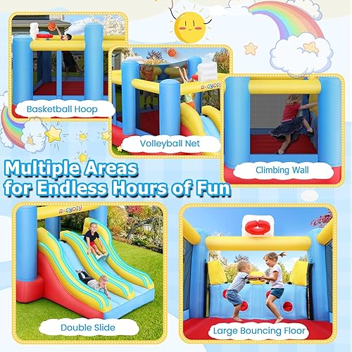 Miniatura 4 de Casa de rebote inflable para niños de 3 a 12 años, casa hinchable con 2 toboganes para patio trasero al aire libreinterior, castillo animoso, casa
