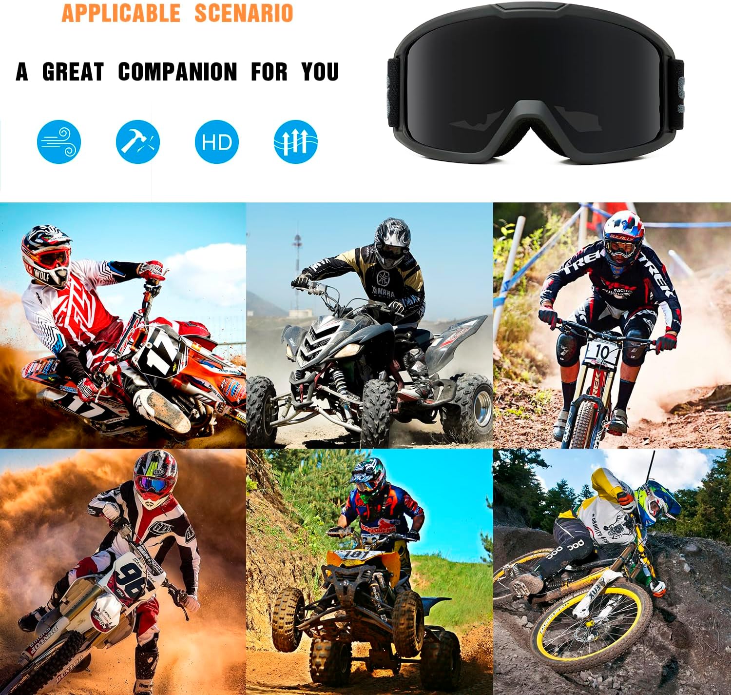 Dirt Bike ATV Goggles Motorcycle Goggles for Men Women Youth,UV400 Protection MX OTG Offroad Riding Racing Goggles - Image 9